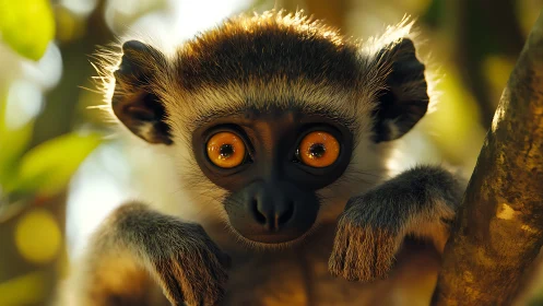 Young lemur faces camera with shallow depth of field