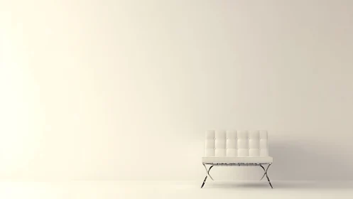 White modern bench stands against large blank beige wall