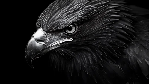 Majestic Eagle Close-Up in Dramatic Black and White Style.