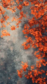 Burnt orange leaves cascade across cool stone backdrop.