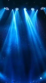 Coherent blue stage wash with LED spot arrays and haze scattering.