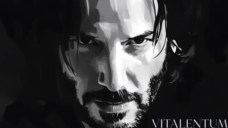 Monochrome glare carves a solemn hero from painted shadow