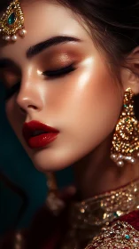 Radiant bridal portrait glows with gilded elegance and poise