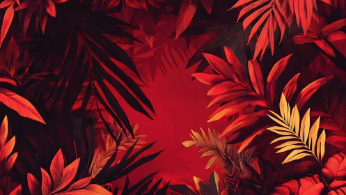 Crimson jungle curtain framing a secret molten clearing.