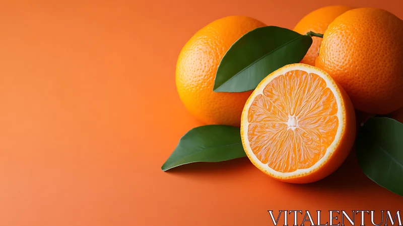 Juicy oranges basking in bright, sunlit citrus color play.