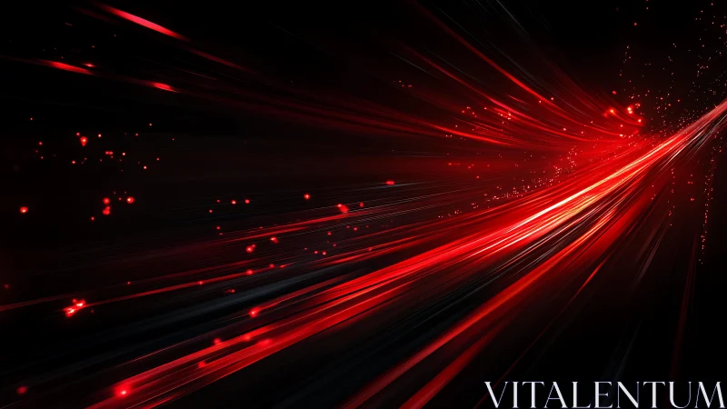 Dynamic red light streaks on black abstract digital background.