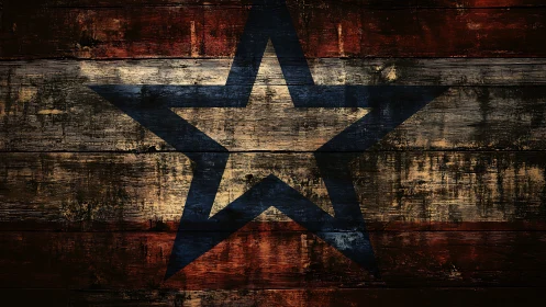Distressed Texas-style star painted on rustic timber planks