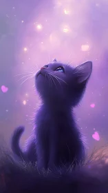 Dreaming Cat Gazes Into Luminous Starlit Wonderland.