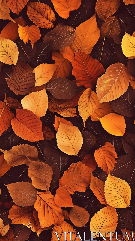 Overhead arrangement of brown and orange autumn leaves.