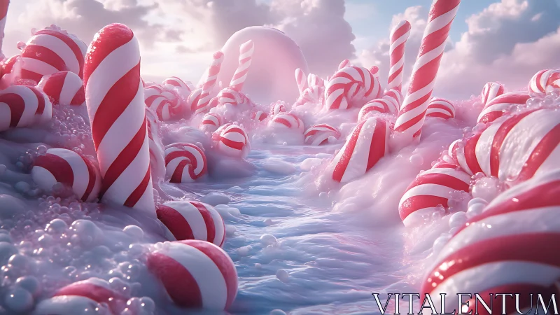 Candy Cane Paradise. Whimsical Landscape.