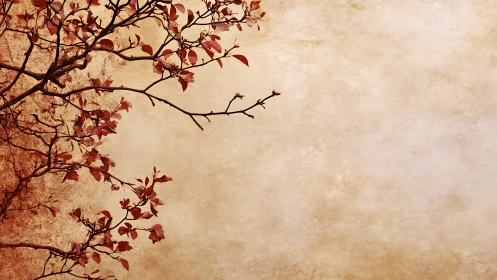 Gentle red branches curling across a soft vintage wall.