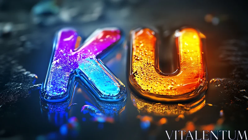 Glowing KU letters in vivid blue and orange glass textures.