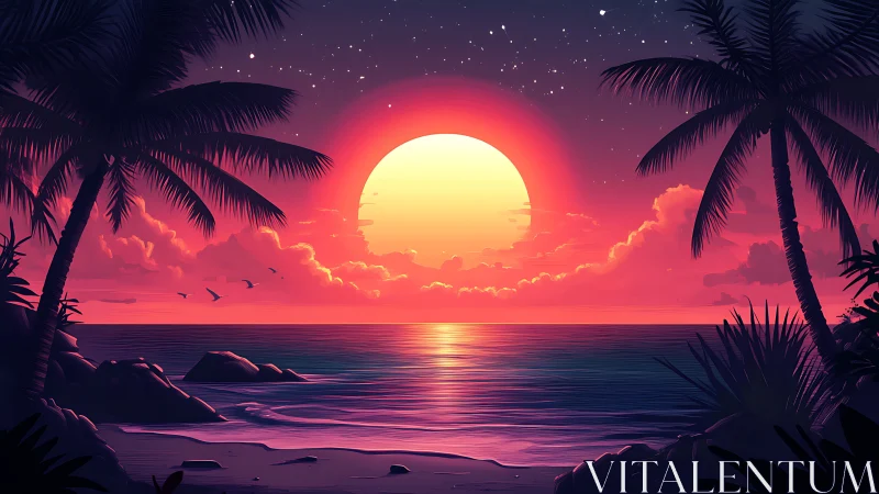 Electric tropic sunset ignites a dream-bright island horizon.