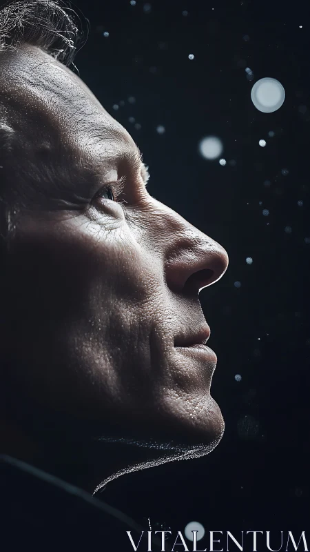 Contemplative profile in dramatic low key portrait lighting.