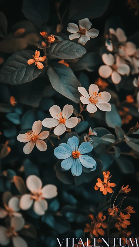 Delicate Blooms Dance in Moody Garden Light