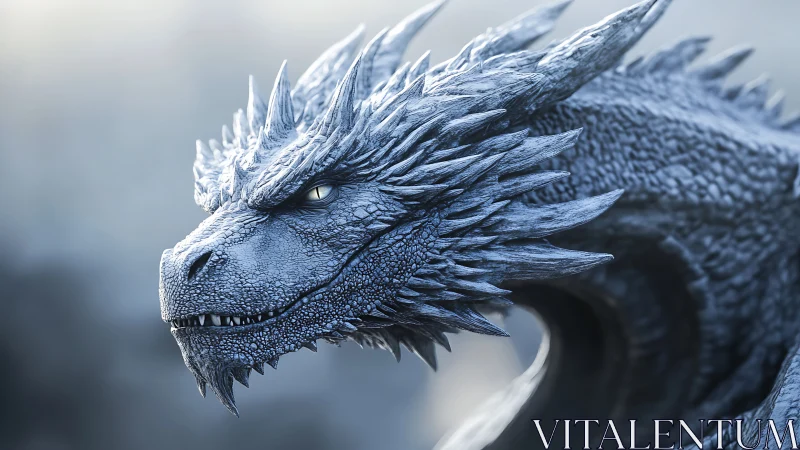 Frost crowned dragon gazes softly through wintery light.