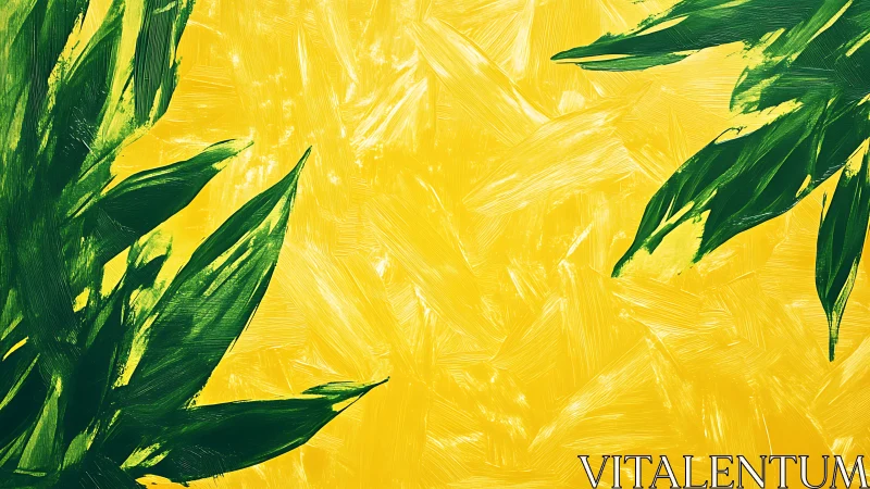 Green leaves swoop into a sunlit yellow painterly clearing