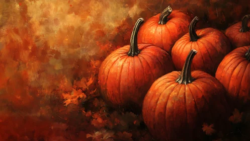 Autumn field pumpkins rendered in warm impasto brushwork.