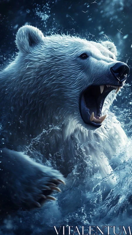 Roaring polar bear rendered in dynamic high-contrast lighting