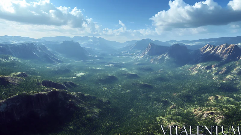 Verdant mountain labyrinth rolls toward a cloud-bright horizon