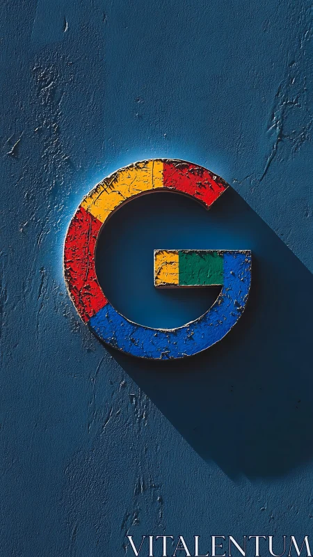 Google Logo Weathered Against Deep Blue Wall