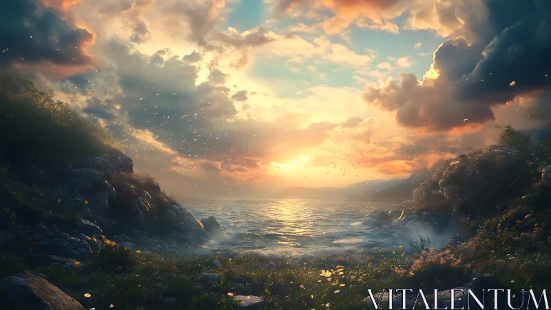 Golden sunset opens a peaceful path across a glowing sea