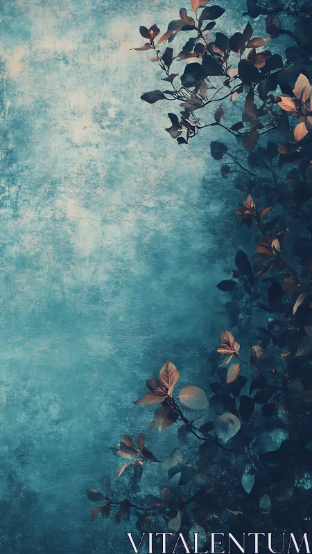 Vertical botanical silhouette against textured blue field.