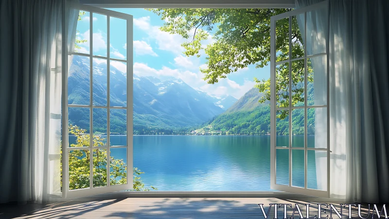 Panoramic lakeside vista framed by open fenestration system.