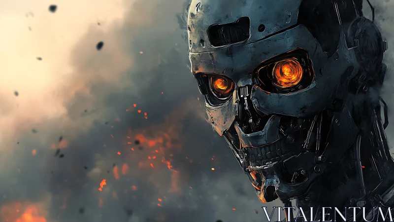 Ember-eyed war machine watches the ruins in quiet fury.