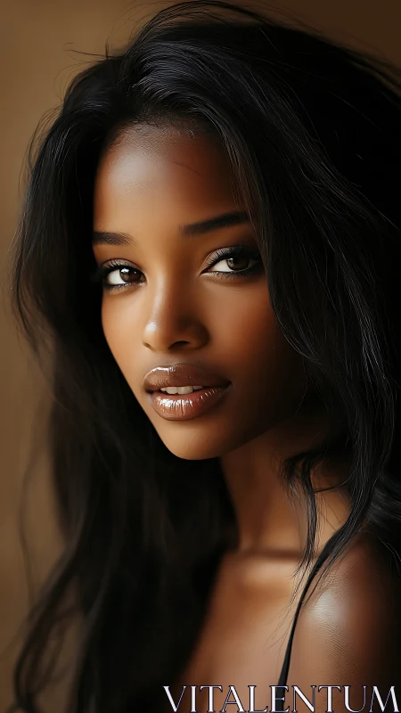 Warm portrait highlights serene beauty and soft light.