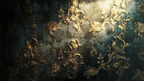 Golden baroque vines dancing across deep velvet shadows.