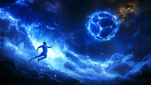 Starlit runner chasing a crackling celestial energy sphere.