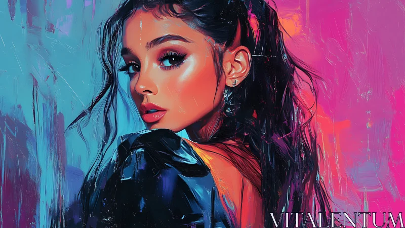 Digital portrait shows woman in profile against neon backdrop.