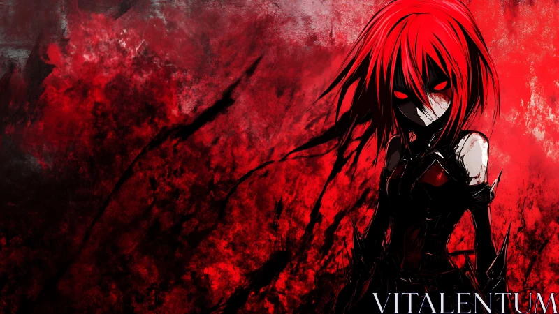 Red-eyed anime antihero emerges from chaotic crimson void