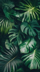 Layered tropical foliage with high-contrast directional lighting study