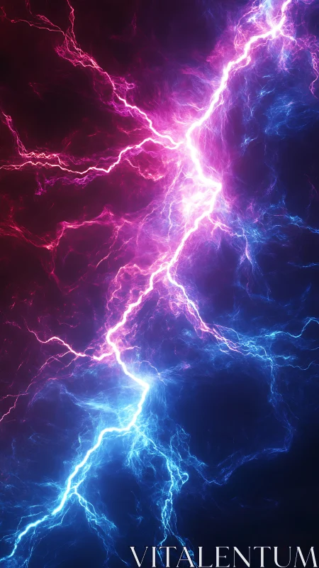Neon lightning arcs split vivid pink and blue cosmic storm.
