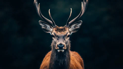 Gentle stag against midnight forest, quietly holding your gaze.