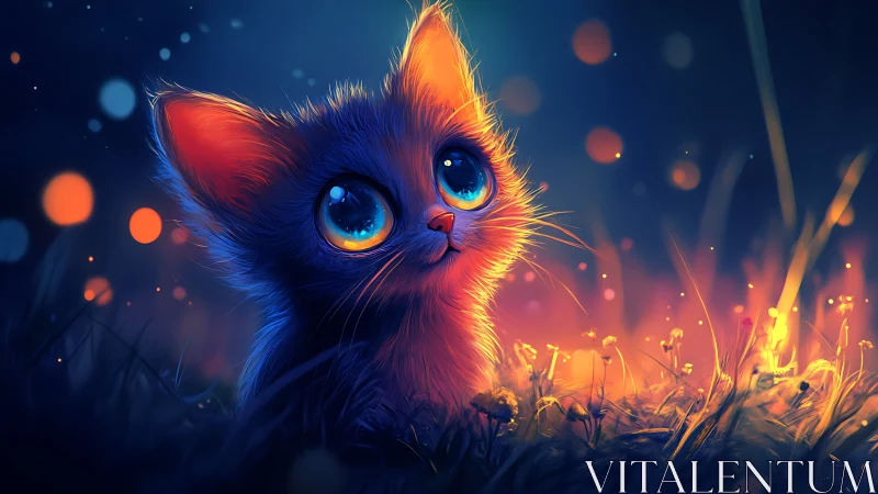 Neon Cat Portrait with Luminous Eyes in Ethereal Field.