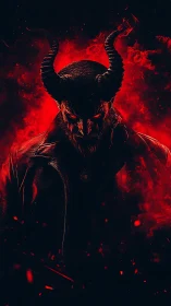 Infernal horned figure in red smoke with dramatic lighting.