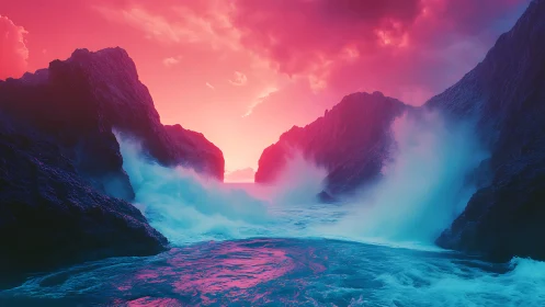 Chromatic wave-channel seascape under neon atmospheric scattering.