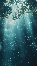 Volumetric sunlight penetrates dense forest canopy haze