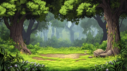 Enchanted Forest Clearing with Ancient Trees.