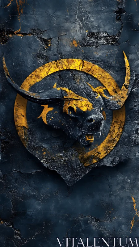 Bull skull emblem is rendered on a cracked textured surface