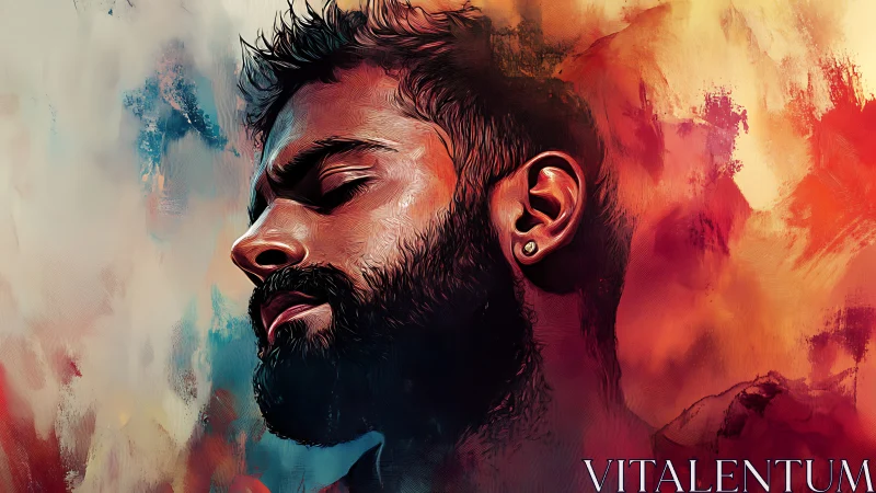 Digital painting portrait with expressive chromatic brushwork.