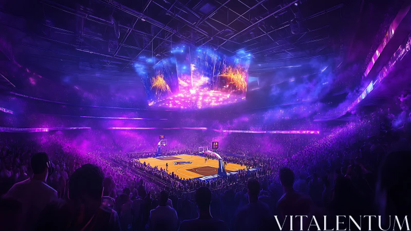 Neon thunder over hardwood dreams in a roaring arena night.