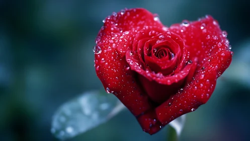 A Jeweled Red Rose Glistening with Morning Dewdrops.
