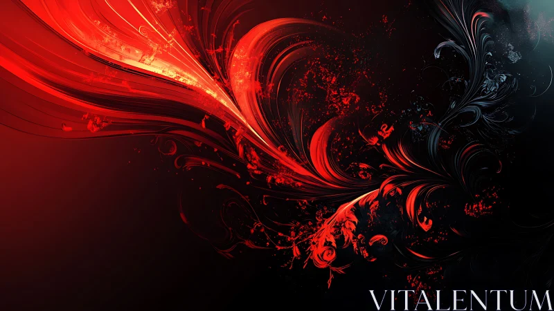 Fiery red abstract waves ignite a dark digital canvas