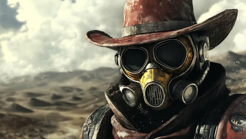 Post-apocalyptic desert ranger in weathered respirator gear.