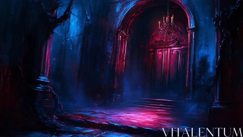 Crimson moonlight tiptoes toward the forbidden velvet door