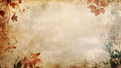 Grunge textured beige background shows sparse botanical border